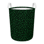Black And Green Shamrock Pattern Print Round Laundry Basket