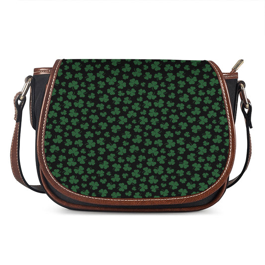 Black And Green Shamrock Pattern Print Saddle Bag