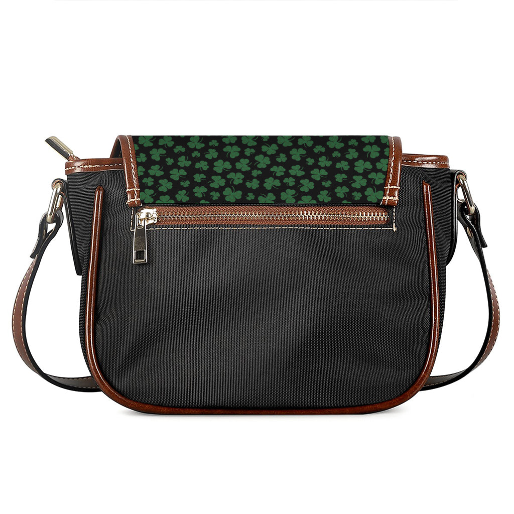 Black And Green Shamrock Pattern Print Saddle Bag