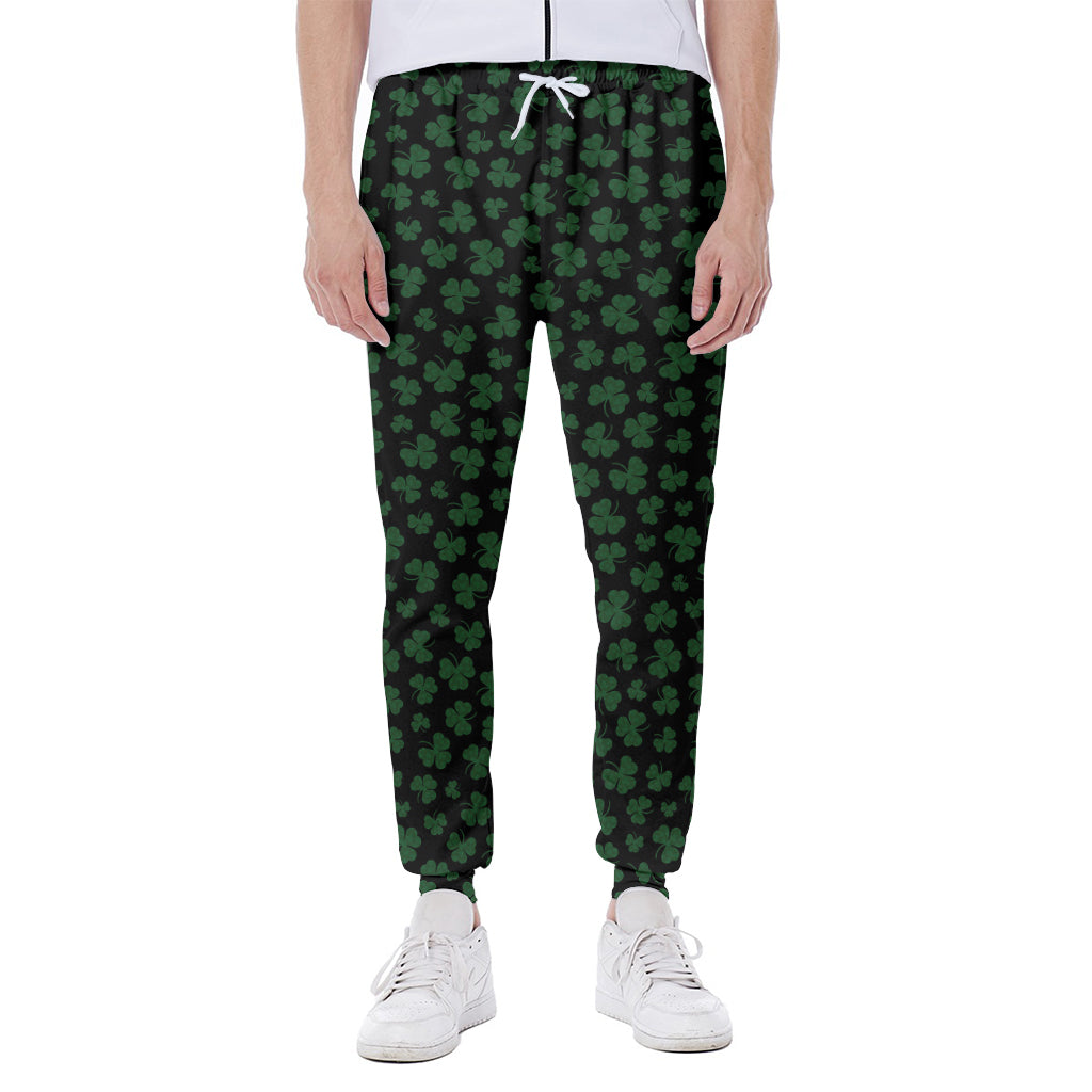Black And Green Shamrock Pattern Print Scuba Joggers