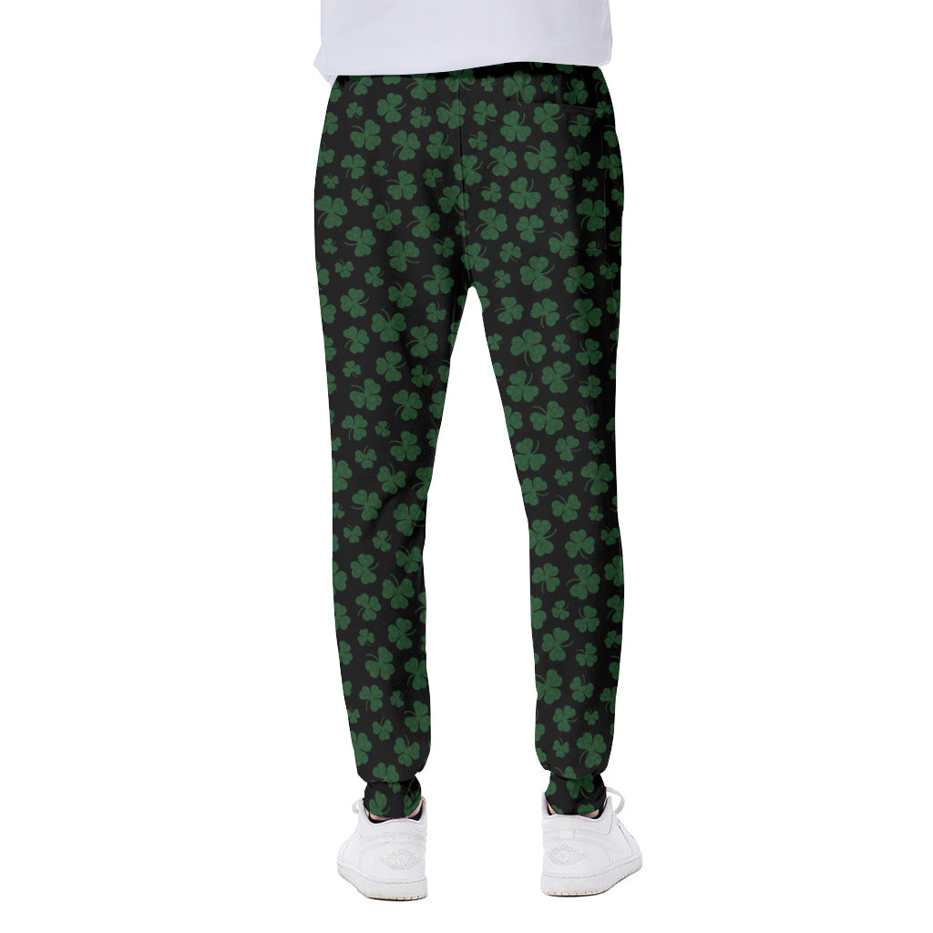 Black And Green Shamrock Pattern Print Scuba Joggers