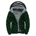 Black And Green Shamrock Pattern Print Sherpa Lined Zip Up Hoodie