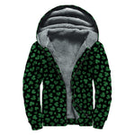 Black And Green Shamrock Pattern Print Sherpa Lined Zip Up Hoodie