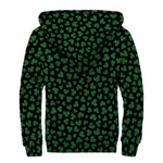 Black And Green Shamrock Pattern Print Sherpa Lined Zip Up Hoodie