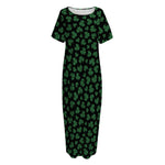 Black And Green Shamrock Pattern Print Short Sleeve Long Nightdress