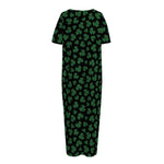 Black And Green Shamrock Pattern Print Short Sleeve Long Nightdress