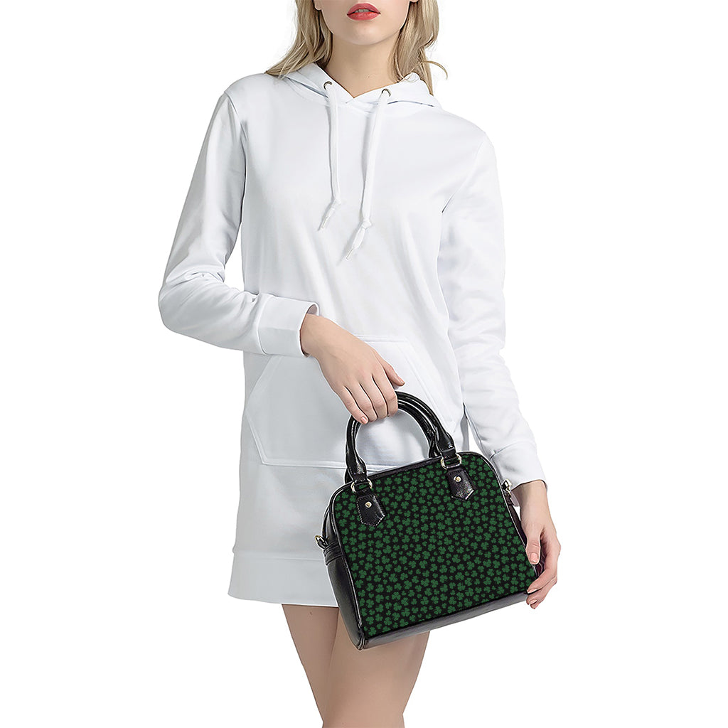 Black And Green Shamrock Pattern Print Shoulder Handbag