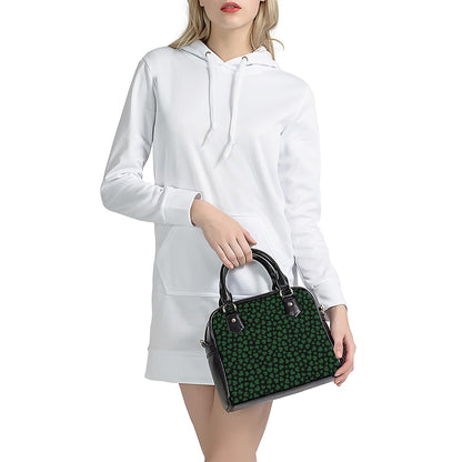 Black And Green Shamrock Pattern Print Shoulder Handbag