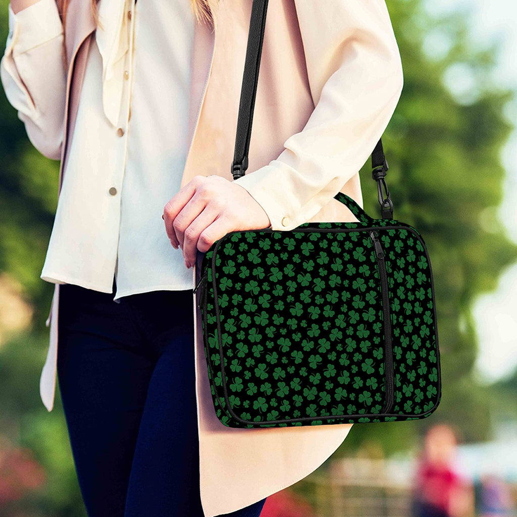 Black And Green Shamrock Pattern Print Shoulder Strap Bible Bag