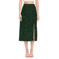 Black And Green Shamrock Pattern Print Side Slit Midi Skirt