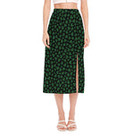 Black And Green Shamrock Pattern Print Side Slit Midi Skirt