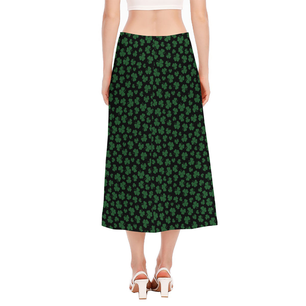 Black And Green Shamrock Pattern Print Side Slit Midi Skirt