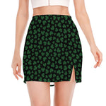 Black And Green Shamrock Pattern Print Side Slit Mini Skirt