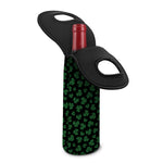 Black And Green Shamrock Pattern Print Single Neoprene Wine Tote