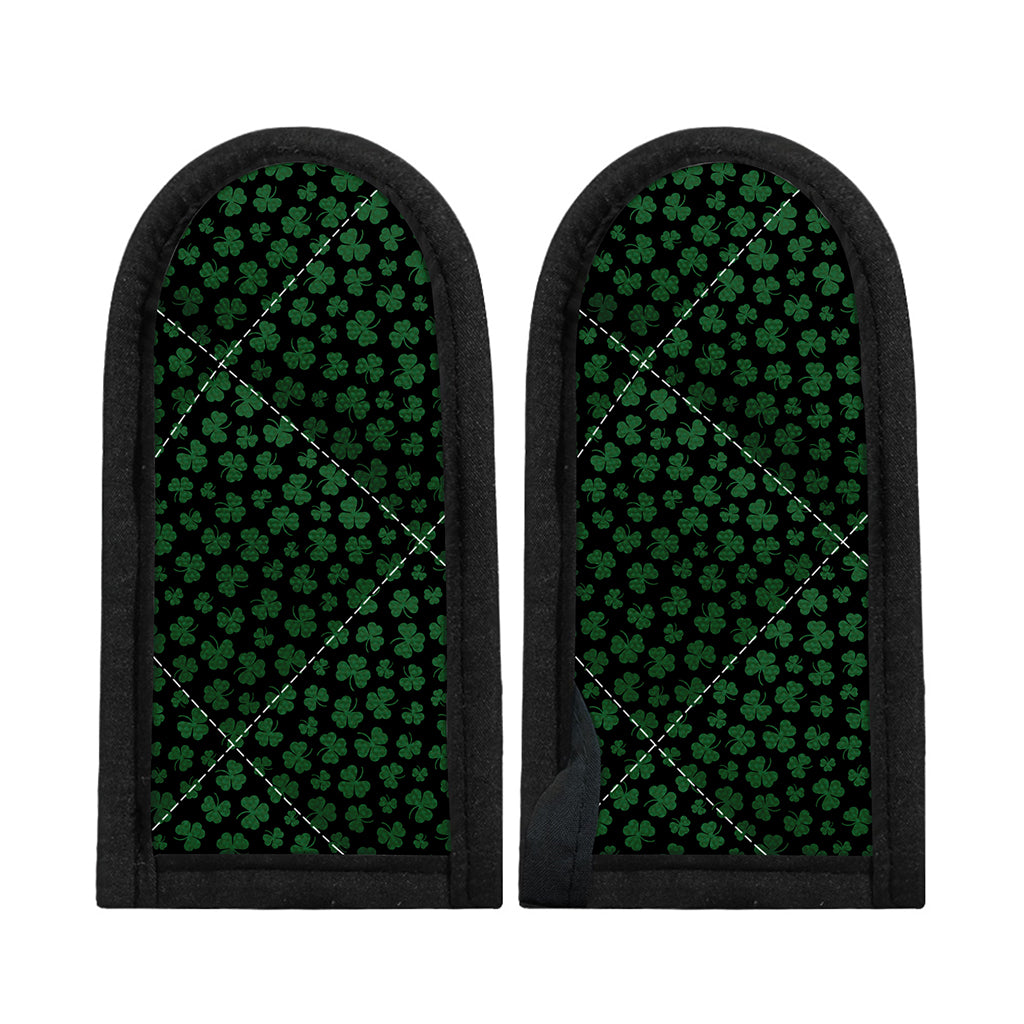 Black And Green Shamrock Pattern Print Skillet Handle Cover