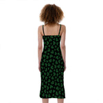 Black And Green Shamrock Pattern Print Slim Fit Midi Cami Dress