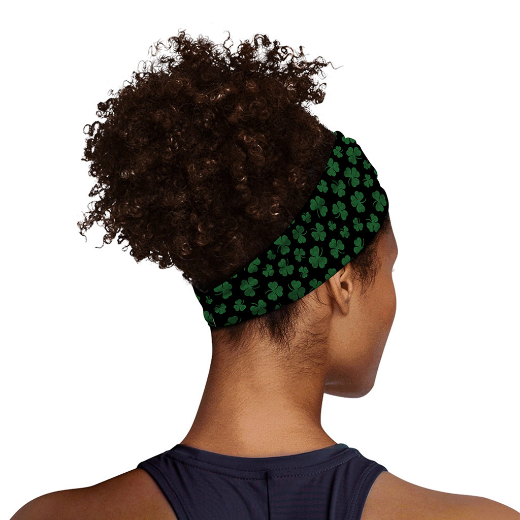 Black And Green Shamrock Pattern Print Sports Headband