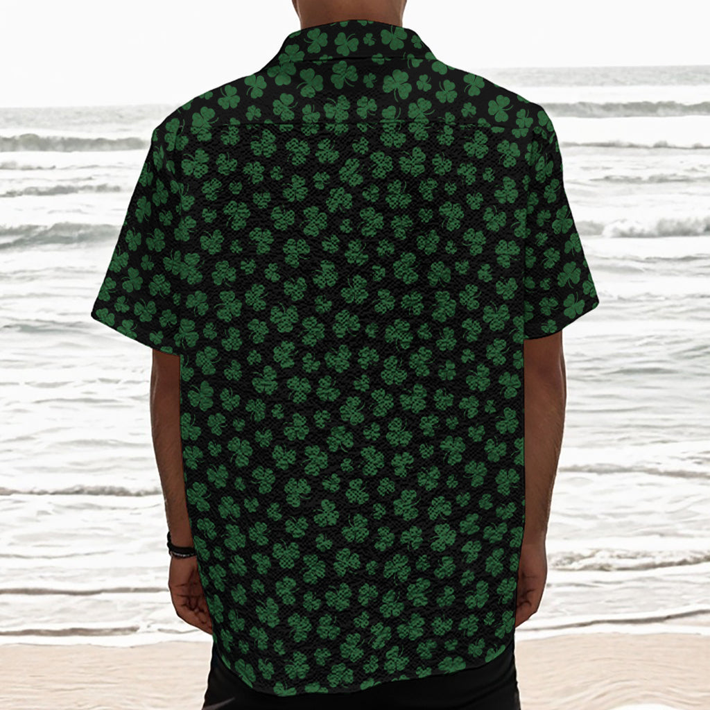 Black And Green Shamrock Pattern Print Textured Short Sleeve Shirt