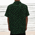 Black And Green Shamrock Pattern Print Textured Short Sleeve Shirt