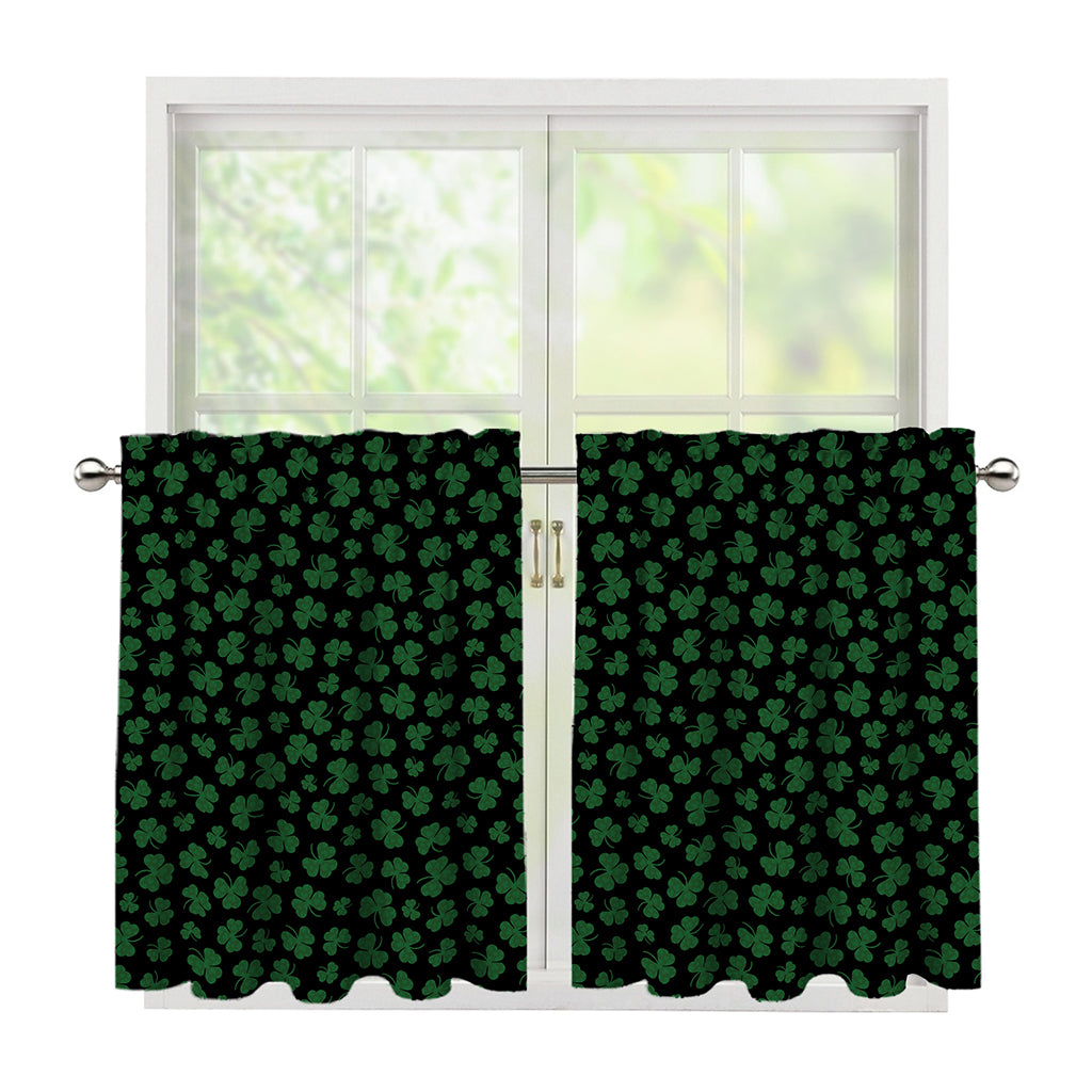 Black And Green Shamrock Pattern Print Tier Curtains
