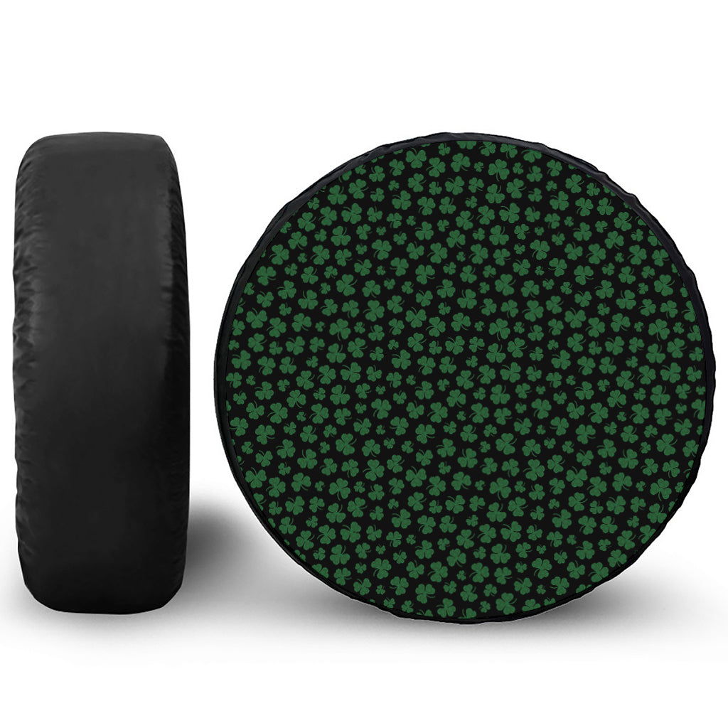Black And Green Shamrock Pattern Print Tire Cover