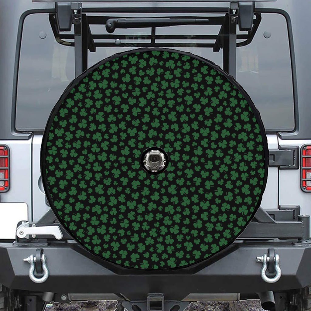 Black And Green Shamrock Pattern Print Tire Cover With Camera Hole