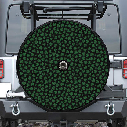 Black And Green Shamrock Pattern Print Tire Cover With Camera Hole