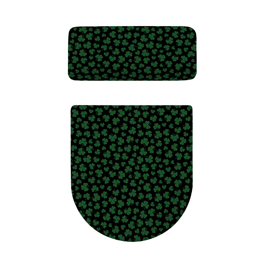 Black And Green Shamrock Pattern Print Toilet Lid And Tank Cover Set