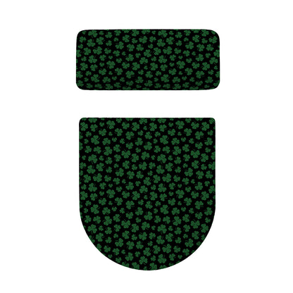 Black And Green Shamrock Pattern Print Toilet Lid And Tank Cover Set