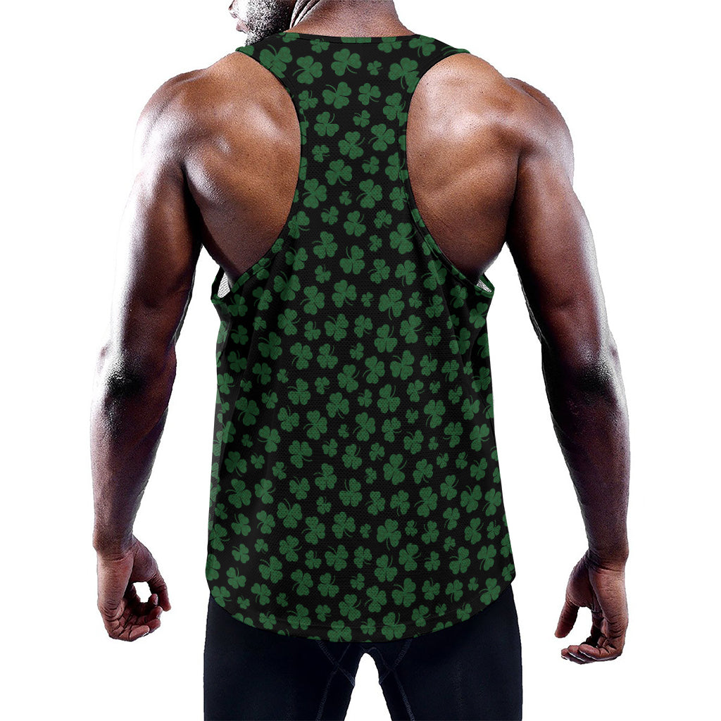 Black And Green Shamrock Pattern Print Training Tank Top
