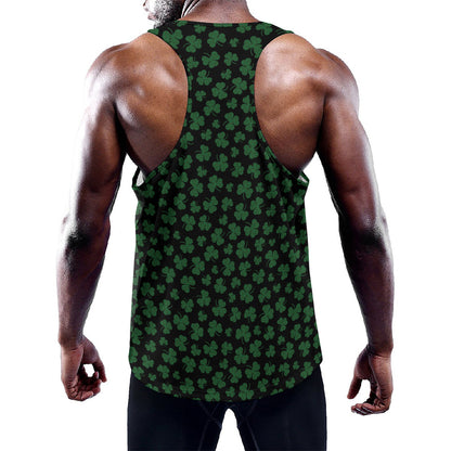 Black And Green Shamrock Pattern Print Training Tank Top