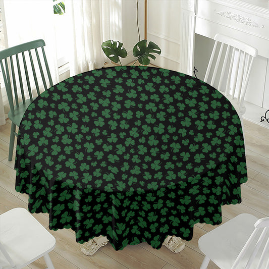 Black And Green Shamrock Pattern Print Waterproof Round Tablecloth