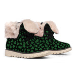 Black And Green Shamrock Pattern Print Winter Boots