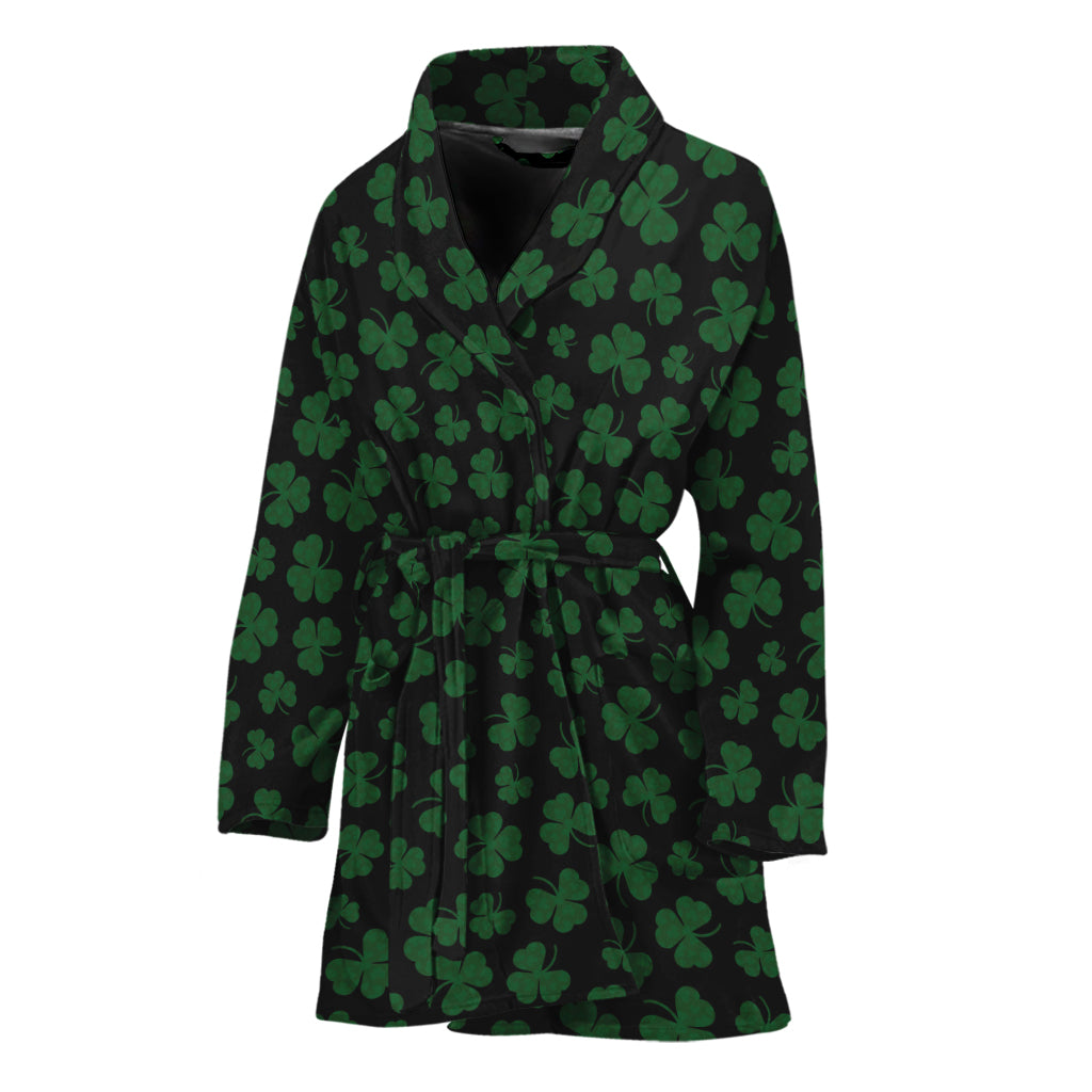 Black And Green Shamrock Pattern Print Women's Bathrobe
