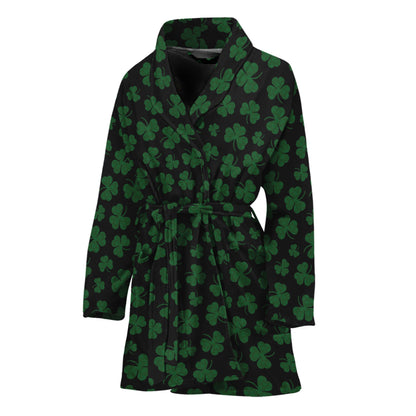 Black And Green Shamrock Pattern Print Women's Bathrobe