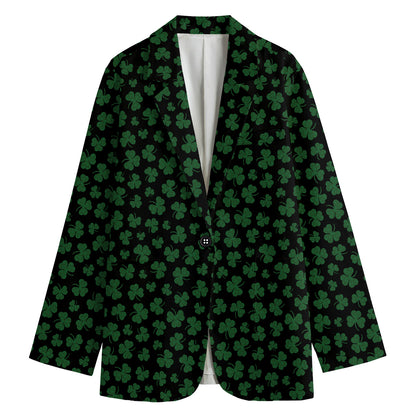 Black And Green Shamrock Pattern Print Women's Blazer