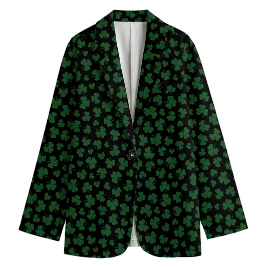 Black And Green Shamrock Pattern Print Women's Blazer