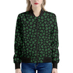 Black And Green Shamrock Pattern Print Women's Bomber Jacket