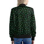 Black And Green Shamrock Pattern Print Women's Bomber Jacket