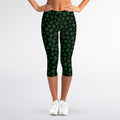 Black And Green Shamrock Pattern Print Women's Capri Leggings