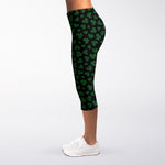 Black And Green Shamrock Pattern Print Women's Capri Leggings