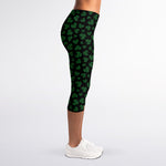 Black And Green Shamrock Pattern Print Women's Capri Leggings