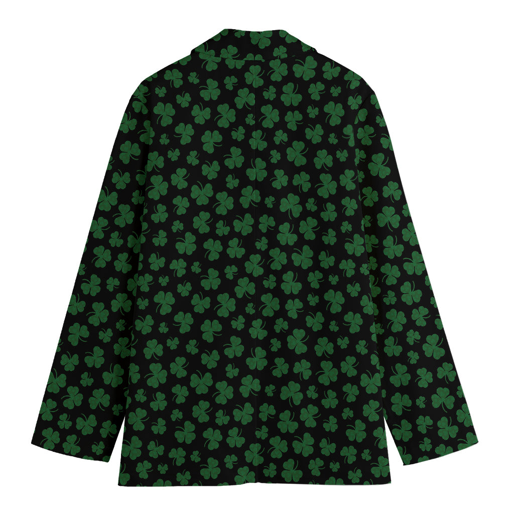 Black And Green Shamrock Pattern Print Women's Cotton Blazer