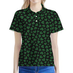 Black And Green Shamrock Pattern Print Women's Polo Shirt