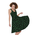 Black And Green Shamrock Pattern Print Sleeveless Knee Length Dress