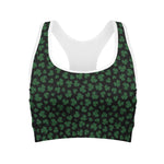 Black And Green Shamrock Pattern Print Women's Sports Bra