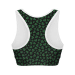 Black And Green Shamrock Pattern Print Women's Sports Bra