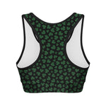 Black And Green Shamrock Pattern Print Women's Sports Bra