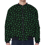Black And Green Shamrock Pattern Print Zip Sleeve Bomber Jacket