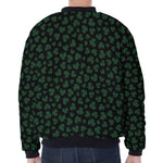 Black And Green Shamrock Pattern Print Zip Sleeve Bomber Jacket